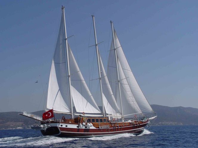 Goleta típica de Turquía navegando por el Egeo.