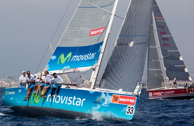 Pedro Campos y la tripulación del Movistar, durante la Copa del Rey Mapfre.