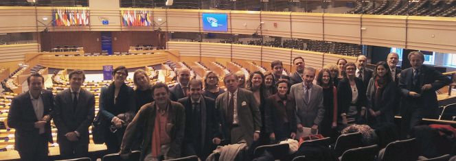 Representantes de Dirse con eurodiputados, el miércoles pasado en el Parlamento Europeo.