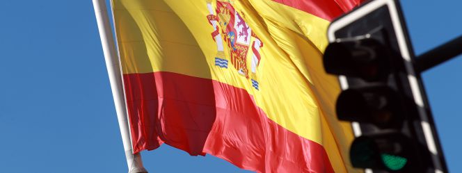 Bandera de España en la plaza de Colón de Madrid.