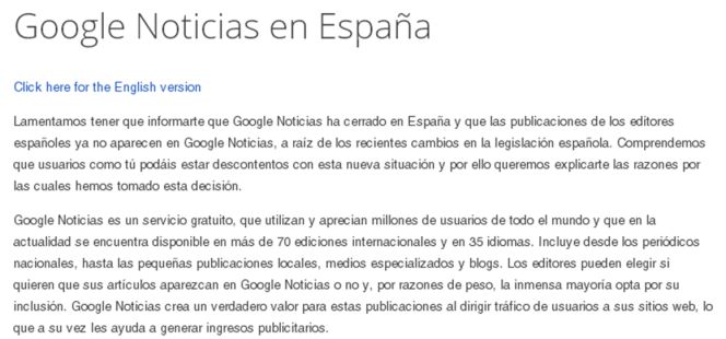Cierre parcial de Google News en España