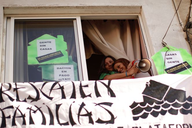 Imagen de una protesta ante un desahucio hipotecario en Málaga.