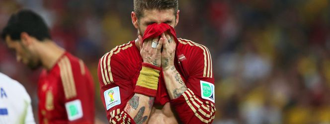 Sergio Ramos se lamenta durante un partido de la primera fase del pasado Mundial de Brasil.