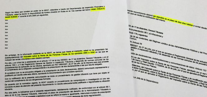 La carta que Hacienda remitió a los contribuyentes que aparecían en la lista Falciani.
