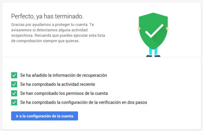 Proceso revisión cuanta Google finalizado