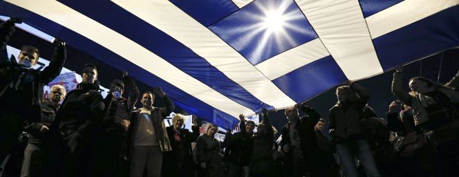 Manifestantes favorables al Gobierno de Syriza, en Atenas.