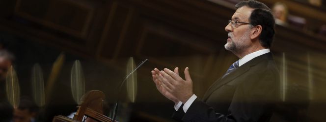 GRA202 nMADRID, 2422015.-El presidente del Gobierno, Mariano Rajoy, durante su intervención en el vigésimo quinto debate del estado de la nación, la cita parlamentaria anual más importante del año, que se celebra hoy en la Cámara Baja. EFEJavier Lizón