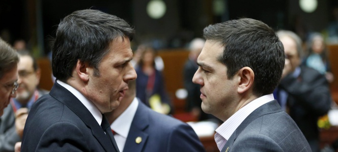 El presidente del Gobierno italiano, Matteo Renzi, con su homólogo griego.