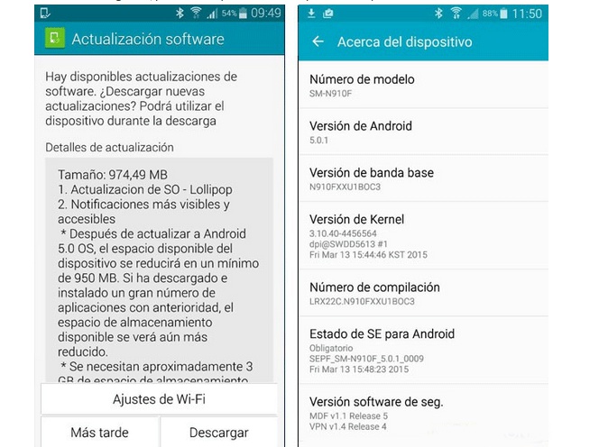 Los Samsung Galaxy Note 4 de Orange se actualizan a Android 5.0.1 Lollipop