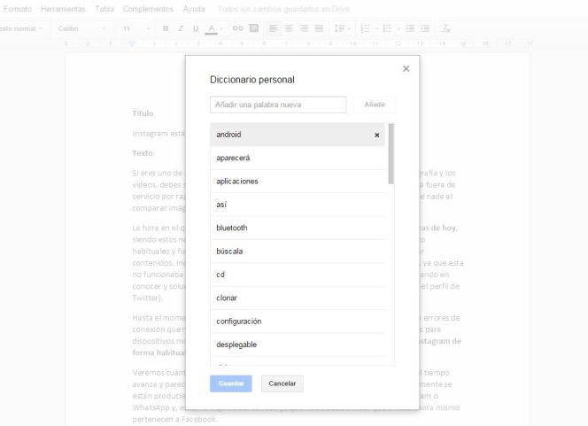 Diccionario de Documentos de Google
