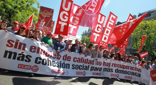 Cabecera de la manifestación del 1 de mayo celebrada el pasado ejercicio en Madrid.