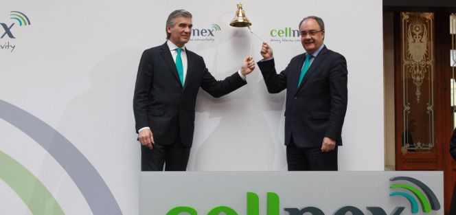 Los directivos de Cellnex durante la salida a Bolsa de la compañía