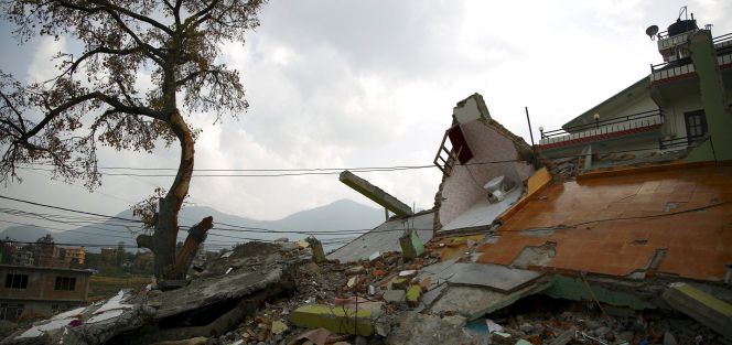 The remains of a lavatory in a collapsed house is pictured after the April 25 earthquake in Kathmandu May 11, 2015.