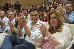 La Presidenta en funciones de la Junta de Andalucía, Susana Díaz, y el Secretario General del PSOE, Pedro Sánchez.