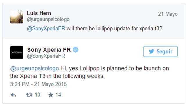 Los Sony Xperia T3 también recibirán actualización a Android 5.0 Lollipop
