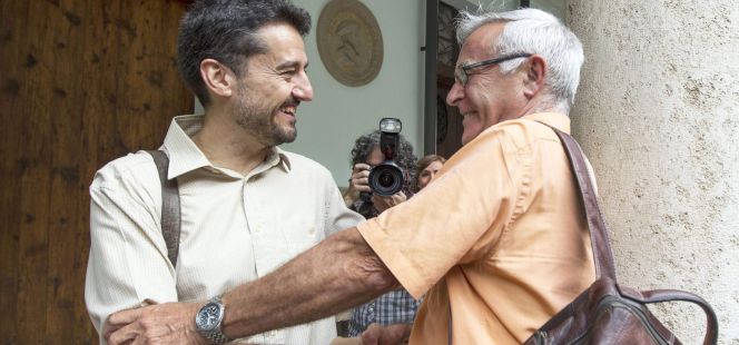 El candidato de Compromís a la Alcadía de Valencia, Joan Ribo (i), y el de València en Comú, Jordi Peris.