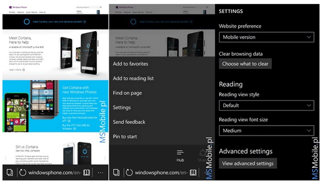 Muestran cómo es el navegador Edge de Windows 10 Mobile