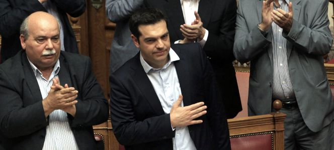 El primer ministro griego, Alexis Tsipras, durante la sesión en el Parlamento de Atenas.
