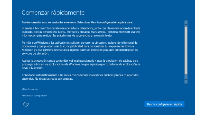 Qué podremos configurar en la instalación inicial de Windows 10