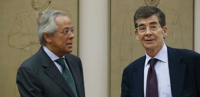 El presidente de la SEPI, Ramón Aguirre, y el presidente de la Comisión de Presupuestos, José Enrique Serrano.