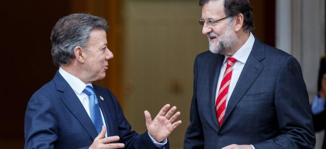 El presidente colombiano, Juan Manuel Santos, y el presidente español, Mariano Rajoy.