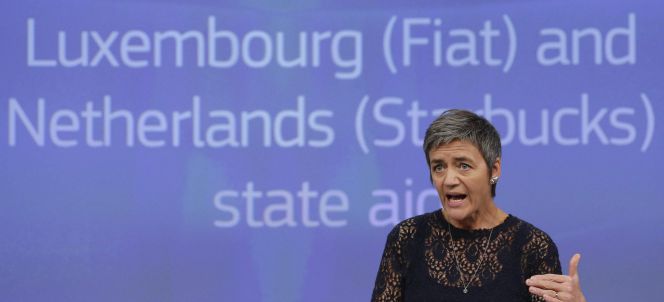 La comisaria europea de Competencia, Margrethe Vestager, comparece en rueda de prensa en la sede de la Comisión Europea en Bruselas, Bélgica.