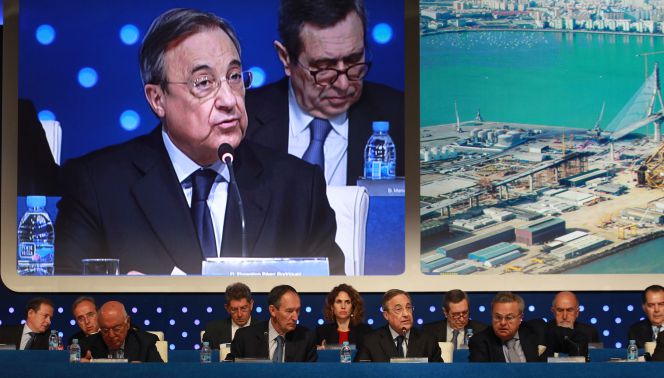 Florentino Pérez, presidente de ACS, en la junta de accionistas celebrada este año. P. Monge
