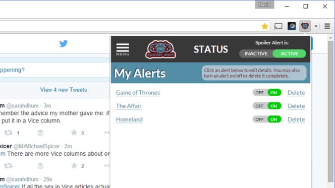 Uso de la extensión de Chrome Spolier Alert