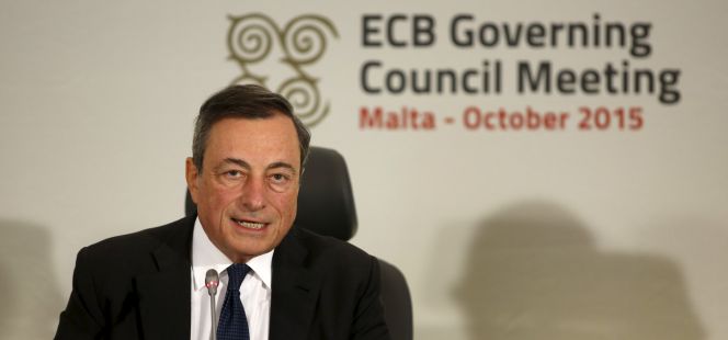 El presidente del Banco Central Europeo (BCE), Mario Draghi, en la rueda de prensa ofrecida en Malta tras la reunión del consejo, el 21 de octubre.