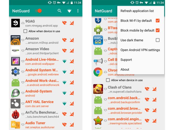 Aplicación NetGuard para Android