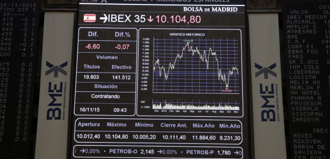 Panel informativo de la Bolsa de Madrid.