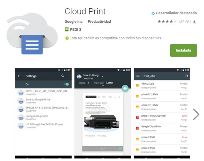 Aplicación Cloud Print para Android