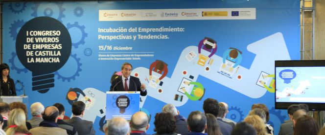 Ángel Nicolás, presidente de la Federación Empresarial Toledana, en la apertura del congreso de viveros de empresas de Castilla La Mancha