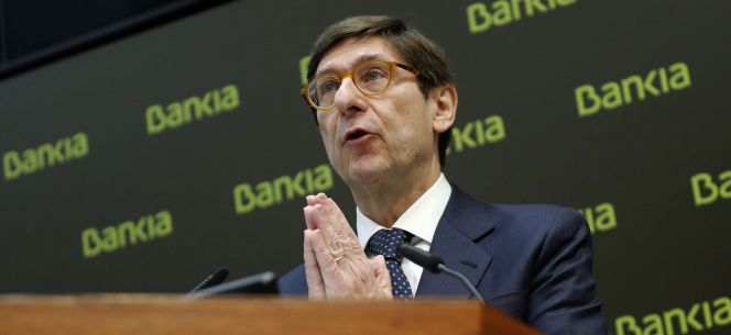 El presidente de Bankia, José Ignacio Goirigolzarri, durante la rueda de prensa ofrecida hoy para explicar la nueva estrategia comercial de la entidad