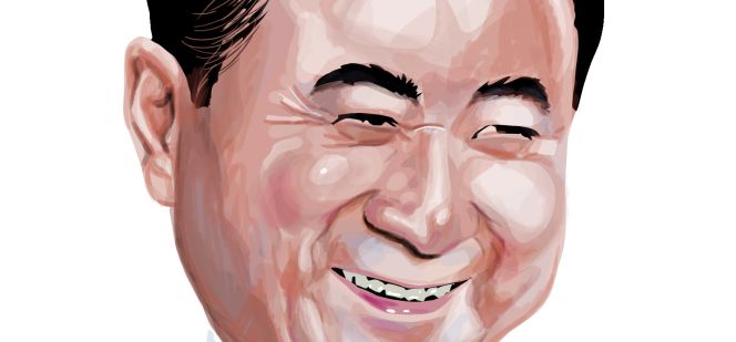 Caricatura de Wang Jianlin, fundador y presidente del grupo Dalian Wanda.