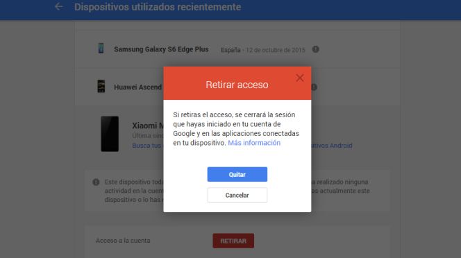Eliminar dispositivo con acceso a la cuenta de Google