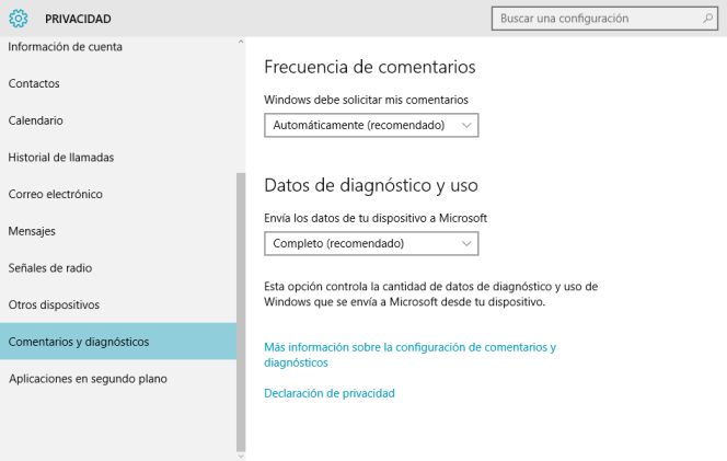 Configuración Windows 10