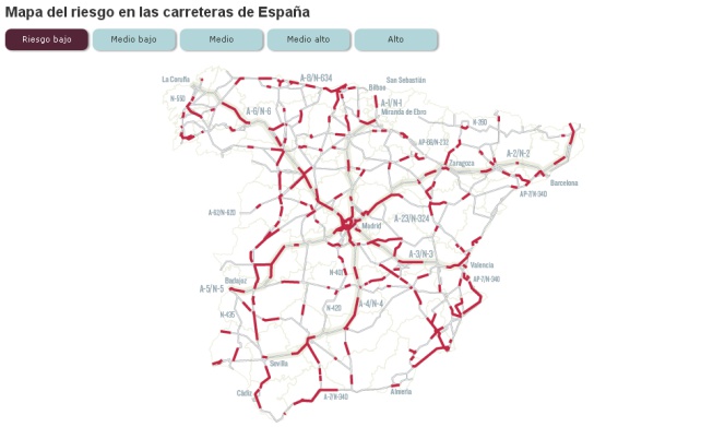 Mapa del riesgo en las carreteras de España