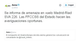 Aena decreta “alarma general” en el aeropuerto de Barajas