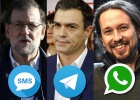 ¿Por qué Pablo Iglesias usa WhatsApp, Pedro Sanchez utiliza Telegram y Rajoy sigue con los SMS? ¿Por qué Pablo Iglesias usa WhatsApp, Pedro Sanchez utiliza Telegram y Rajoy sigue con los SMS?