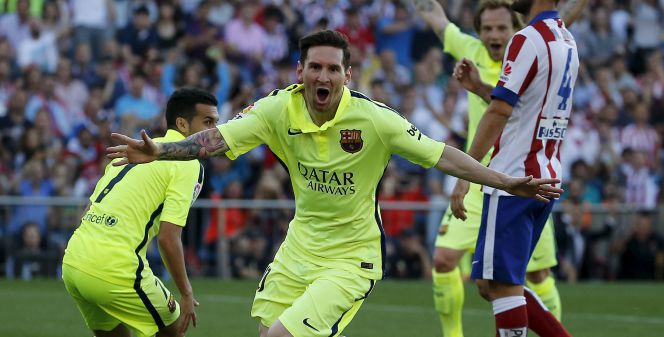El delantero del FC Barcelona, Leo Messi, celebra un gol ante el Atlético de Madrid la temporada pasada.