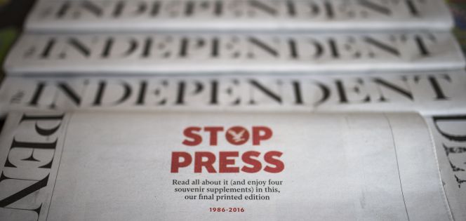 Última edición impresa del diario The Independent.