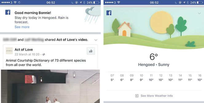 Facebook incluye en el muro información sobre el tiempo