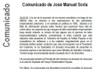 El comunicado de Soria informando de su renuncia El comunicado de Soria informando de su renuncia