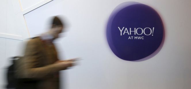 Logo de Yahoo en el Mobile World Congress de Barcelona.