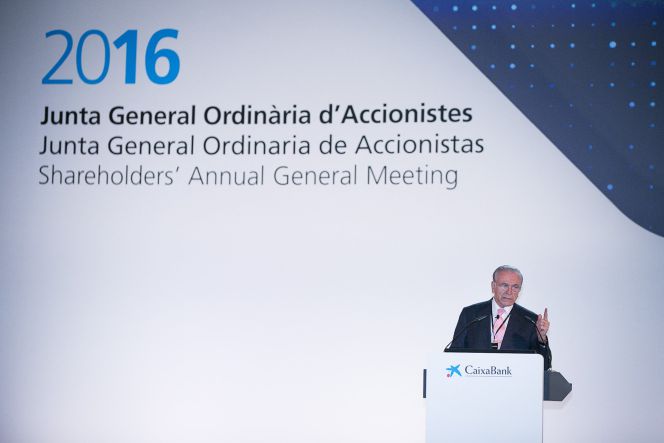 Intervencion del presidente de CaixaBank Isidre Faine en la junta. rn Junto General Ordinaria de Accionistas de CaixaBank 2016.