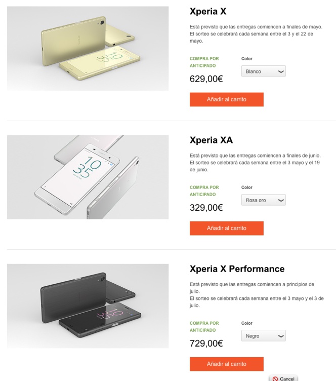 Precios y lanzamiento oficial de los Sony Xperia X, Xperia XA, y Xperia X Performance en España
