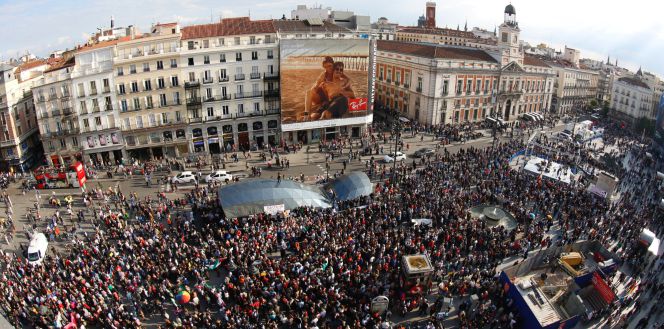 Una concentración en la madrileña Puerta del Sol conmemora el quinto aniversario del movimiento 15M.