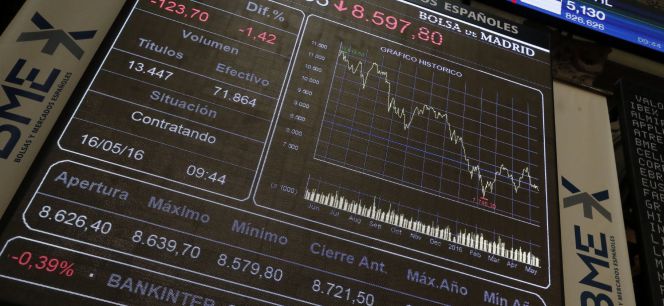 Panel informativo del principal indicador de la bolsa española, el IBEX 35.