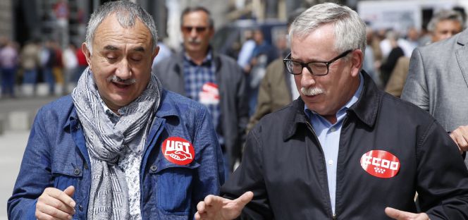 Los secretarios generales de CCOO y UGT, Ignacio Fernández Toxo y Pepe Álvarez.